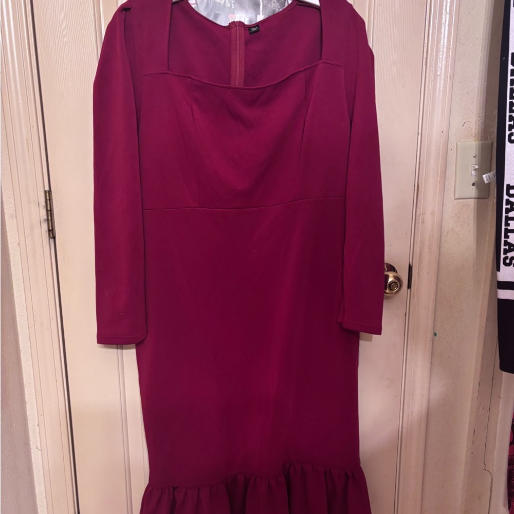 SHEIN Red Long Sleeve Cowl Neck Sheath Dress